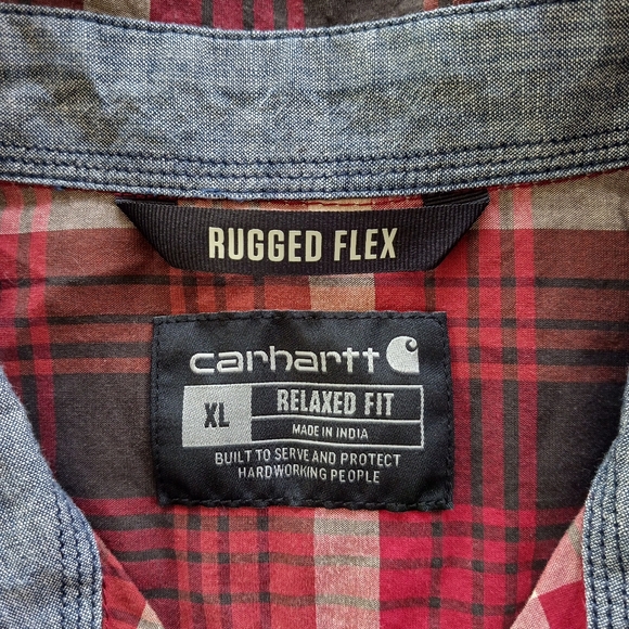 Carhartt Relaxed Fit Rugged Flex Red and Tan Plaid Shirt Mens XL - Picture 4 of 9